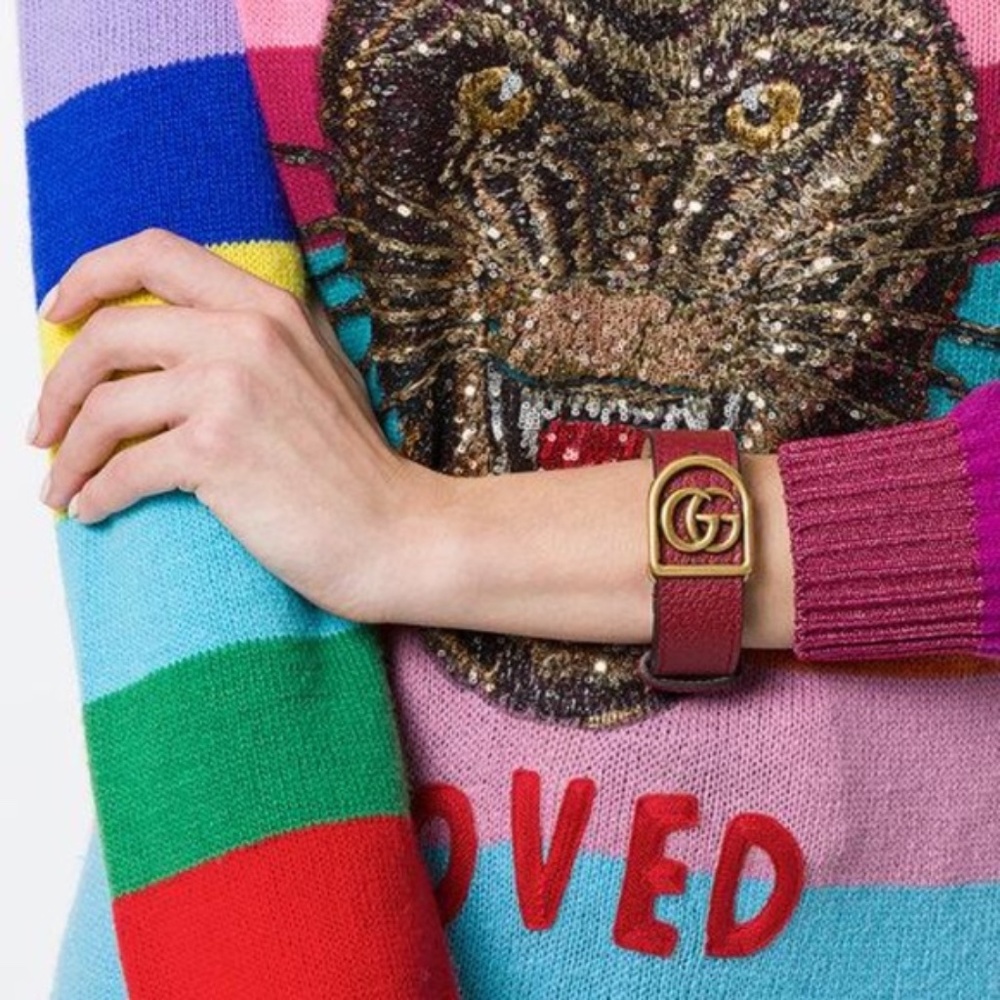 NWT~GUCCI~Marmont Double-G Leather Belt Bracelet - Picture 7 of 11